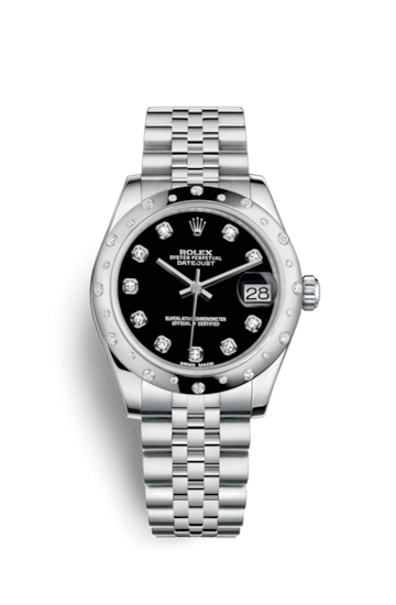 Rolex 178344-0062 : Datejust 31 Stainless Steel Domed Diamond / Jubilee / Black - Diamond