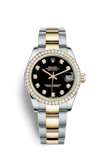 Rolex 178383-0054 : Datejust 31 Rolesor Yellow Diamond / Oyster / Black Diamond