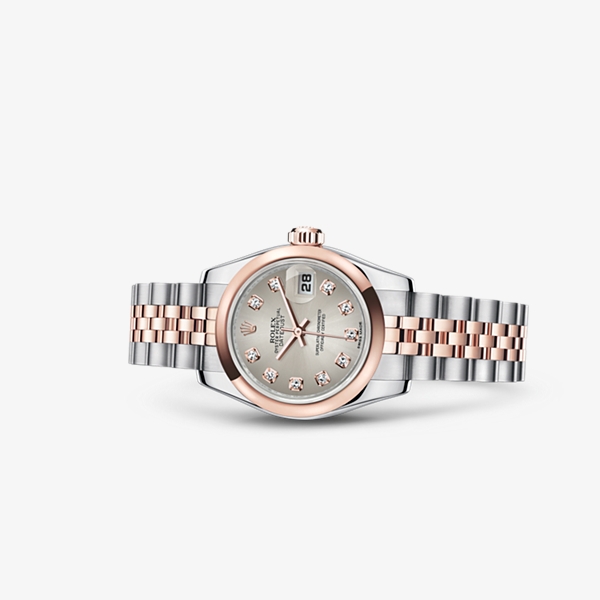 Rolex 179161-0037 : Lady-Datejust 26 Rolesor Everose Jubilee Silver Diamond