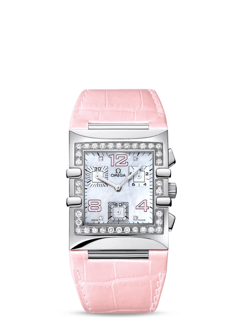 Omega 1847.70.34 : Constellation Quadra Quartz 28 Chronograph Stainless Steel / Diamond / Pink MOP/ Alligator