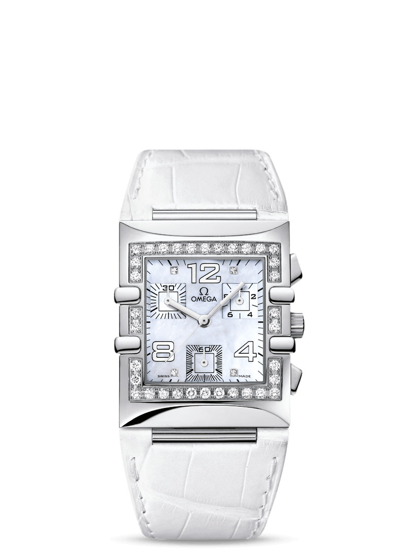 Omega 1847.75.36 : Constellation Quadra Quartz 28 Chronograph Stainless Steel / Diamond / MOP/ Alligator