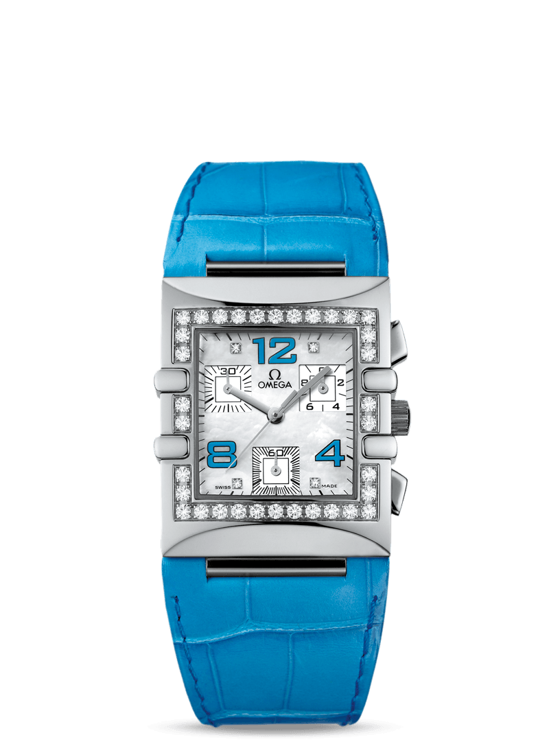 Omega 1847.76.61 : Constellation Quadra Quartz 28 Chronograph Stainless Steel / Diamond / MOP/ Alligator