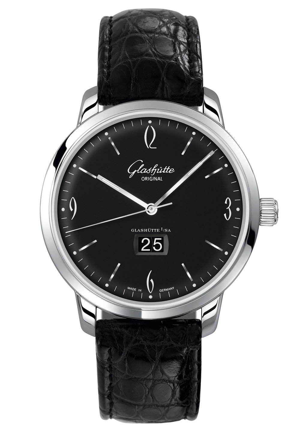 Glashütte Original 2-39-47-03-02-04 : Sixties Panorama Date Stainless Steel / Black / Alligator / Pin