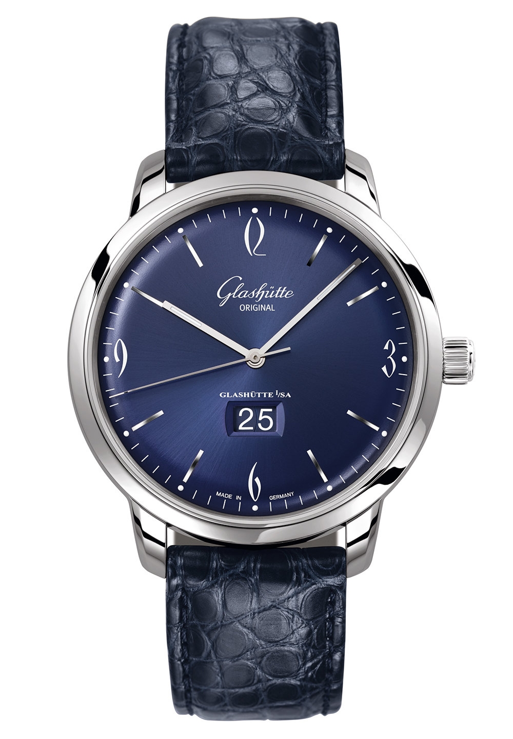 Glashütte Original 2-39-47-06-02-04 : Sixties Panorama Date Stainless Steel / Blue / Alligator / Pin