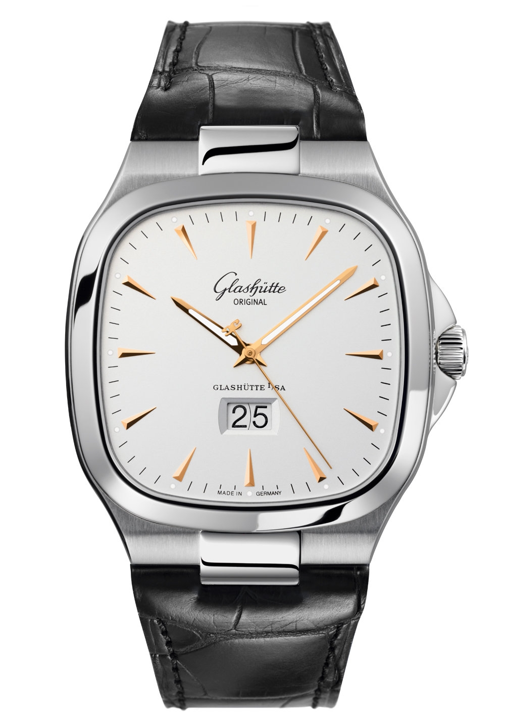 Glashütte Original 2-39-47-11-12-50 : Seventies Panorama Date Silver / Alligator / Folding