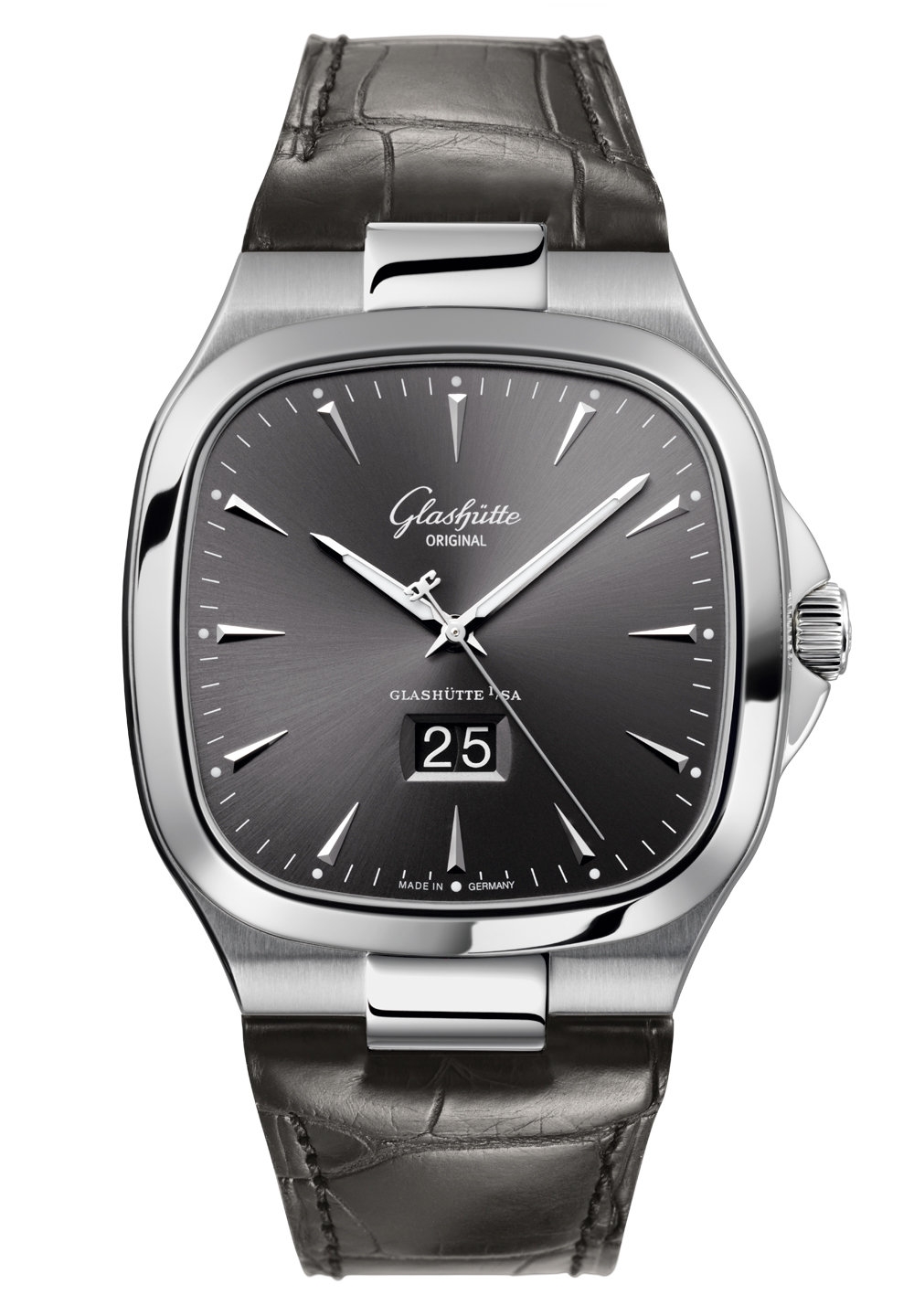 Glashütte Original 2-39-47-12-12-50 : Seventies Panorama Date Ruthenium/ Alligator / Folding