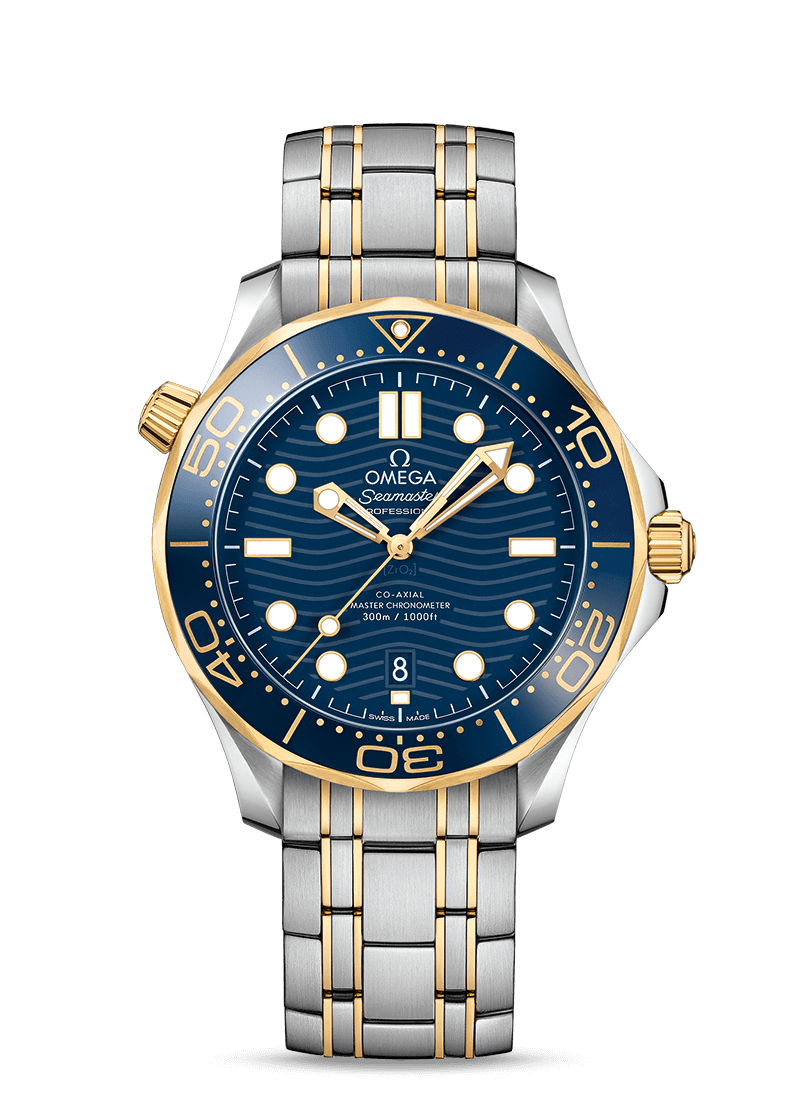 Omega 210.20.42.20.03.001 : Seamaster Diver 300M Master Co-Axial 42 Stainless Steel / Yellow Gold / Blue / Bracelet