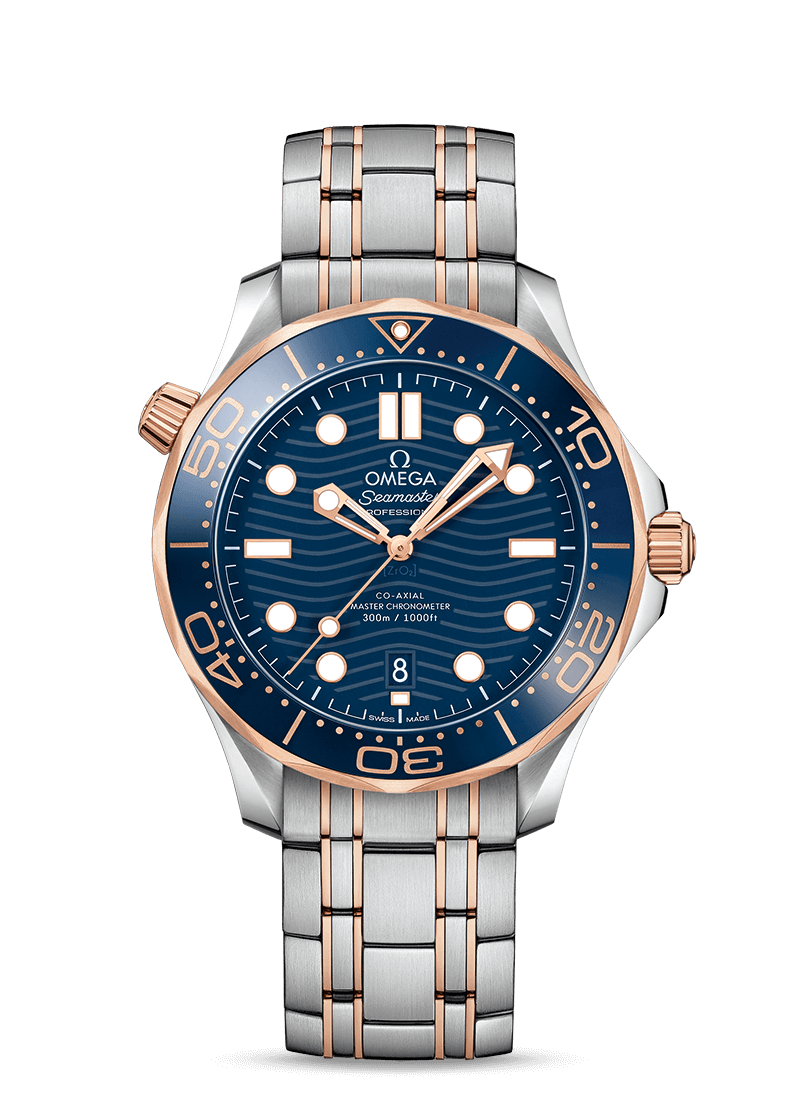 Omega 210.20.42.20.03.002 : Seamaster Diver 300M Master Co-Axial 42 Stainless Steel / Sedna Gold / Blue / Bracelet