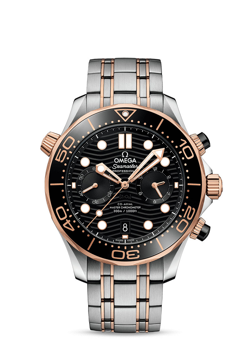 Omega 210.20.44.51.01.001 : Seamaster Diver 300M Master Co-Axial 44 Chronograph Stainless Steel / Sedna Gold / Black / Bracelet
