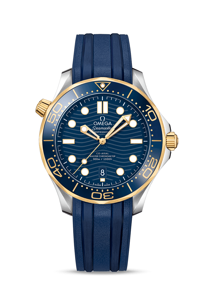 Omega 210.22.42.20.03.001 : Seamaster Diver 300M Master Co-Axial 42 Stainless Steel / Yellow Gold / Blue / Rubber