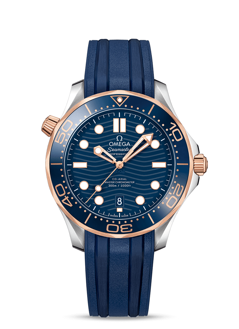 Omega 210.22.42.20.03.002 : Seamaster Diver 300M Master Co-Axial 42 Stainless Steel / Sedna Gold / Blue / Rubber