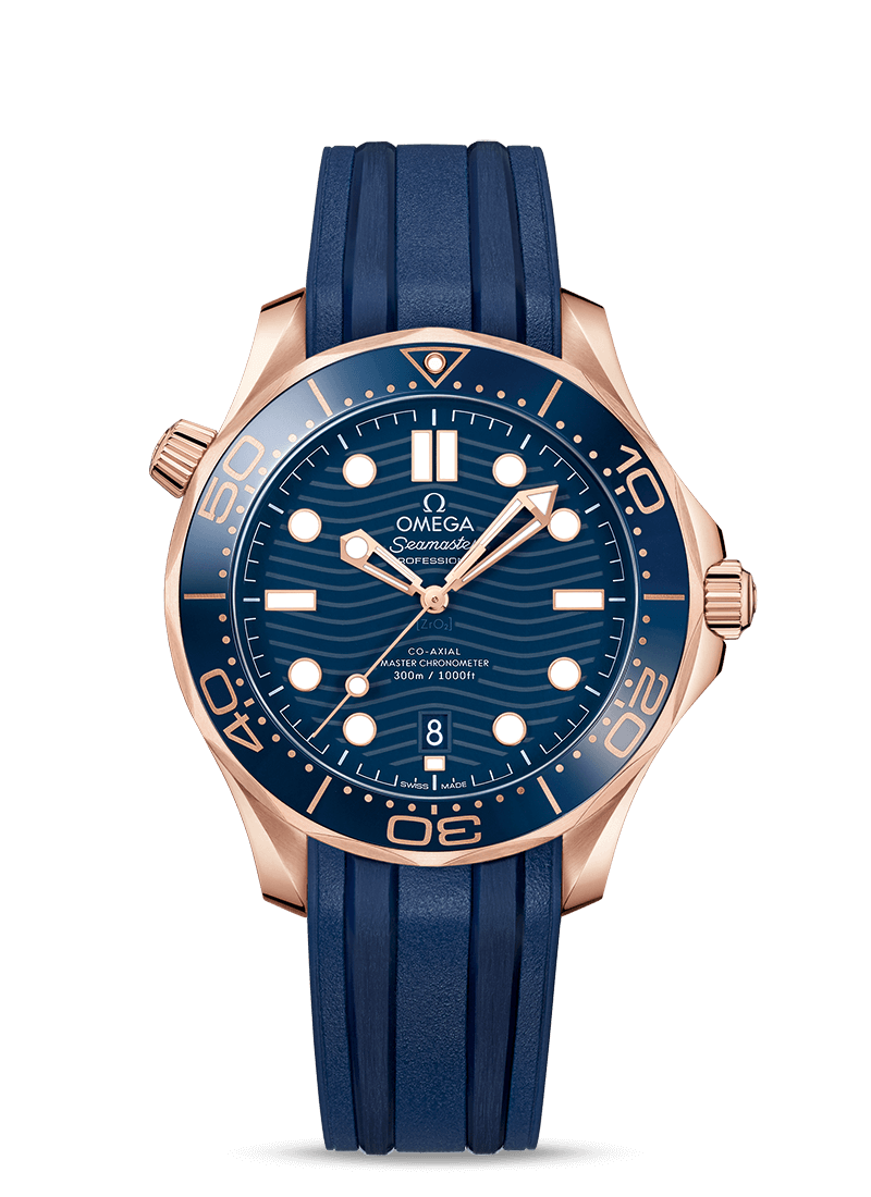Omega 210.62.42.20.03.001 : Seamaster Diver 300M Master Co-Axial 42 Sedna Gold / Blue / Rubber