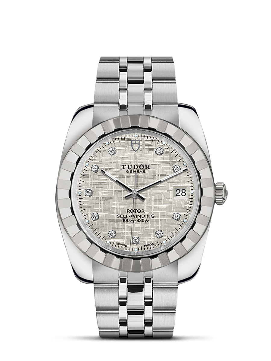 Tudor 21010-0013 : Classic 38 Stainless Steel / Fluted / Silver-Diamond / Bracelet