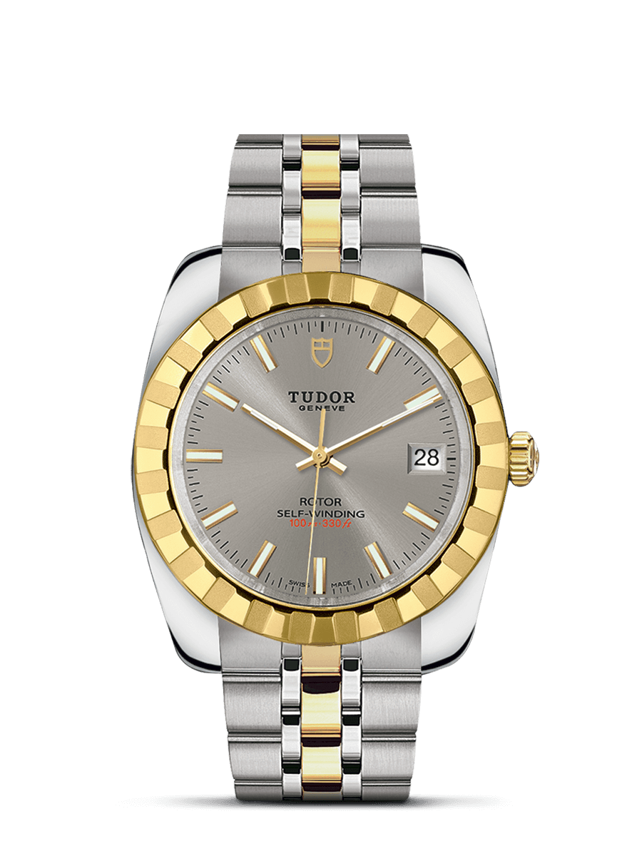 Tudor 21013-0001 : Classic 38 Stainless Steel / Yellow Gold / Fluted / Silver / Bracelet
