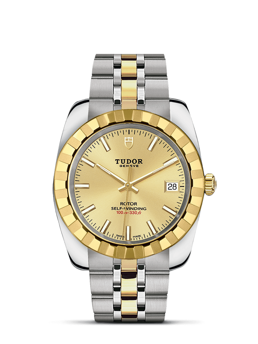 Tudor 21013-0002 : Classic 38 Stainless Steel / Yellow Gold / Fluted / Champagne / Bracelet