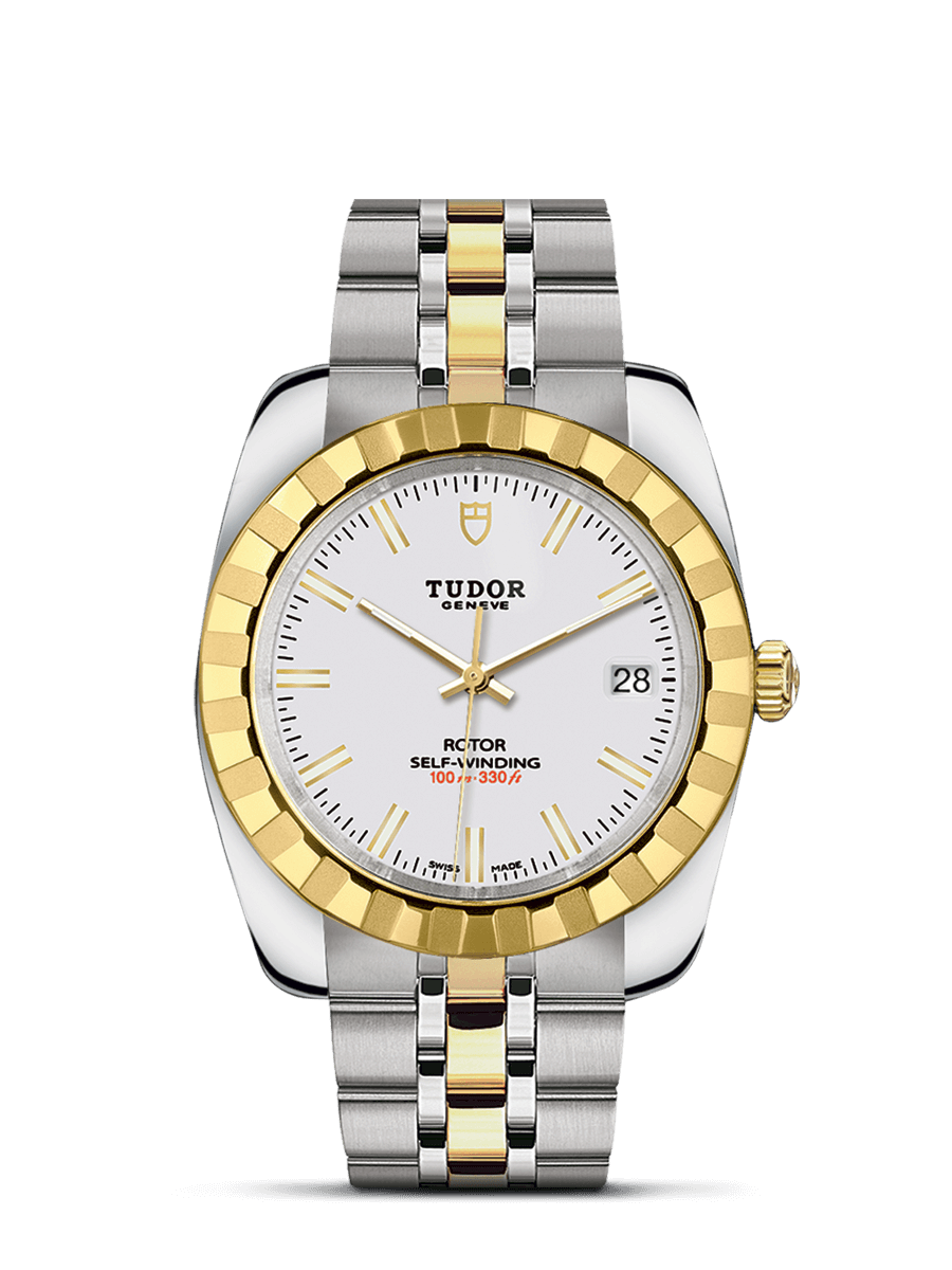 Tudor 21013-0004 : Classic 38 Stainless Steel / Yellow Gold / Fluted / White / Bracelet