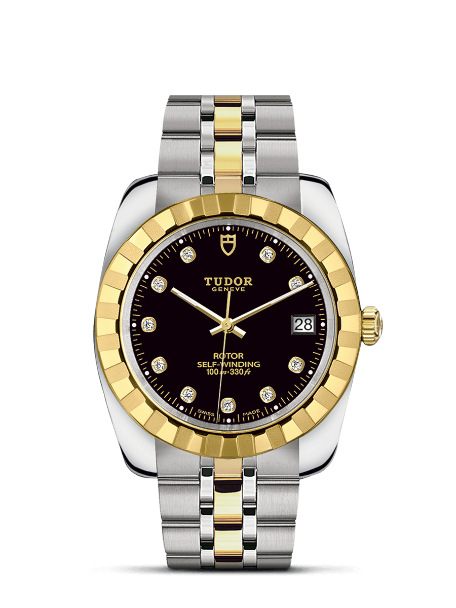 Tudor 21013-0005 : Classic 38 Stainless Steel / Yellow Gold / Fluted / Black-Diamond / Bracelet