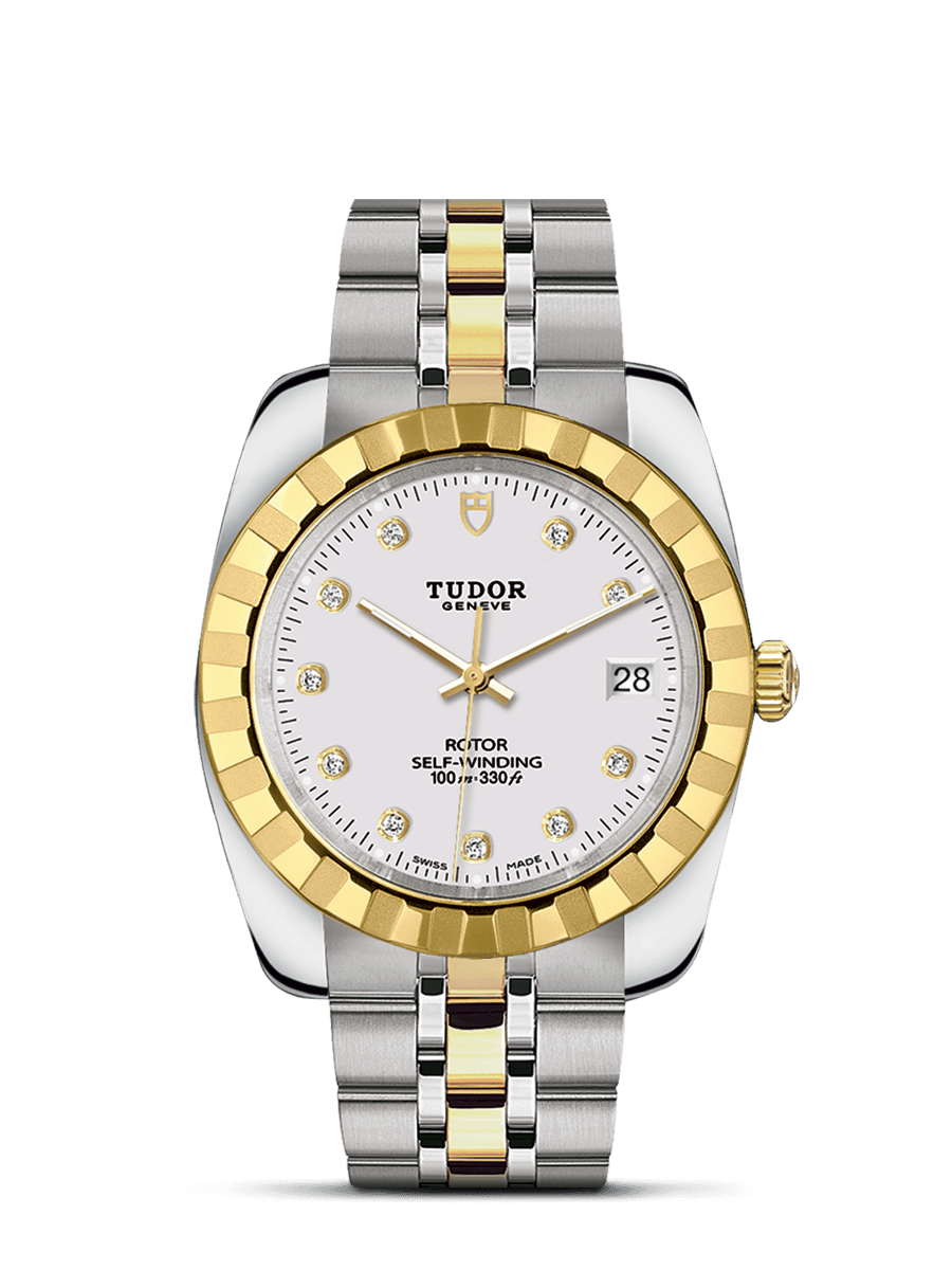 Tudor 21013-0006 : Classic 38 Stainless Steel / Yellow Gold / Fluted / White-Diamond / Bracelet