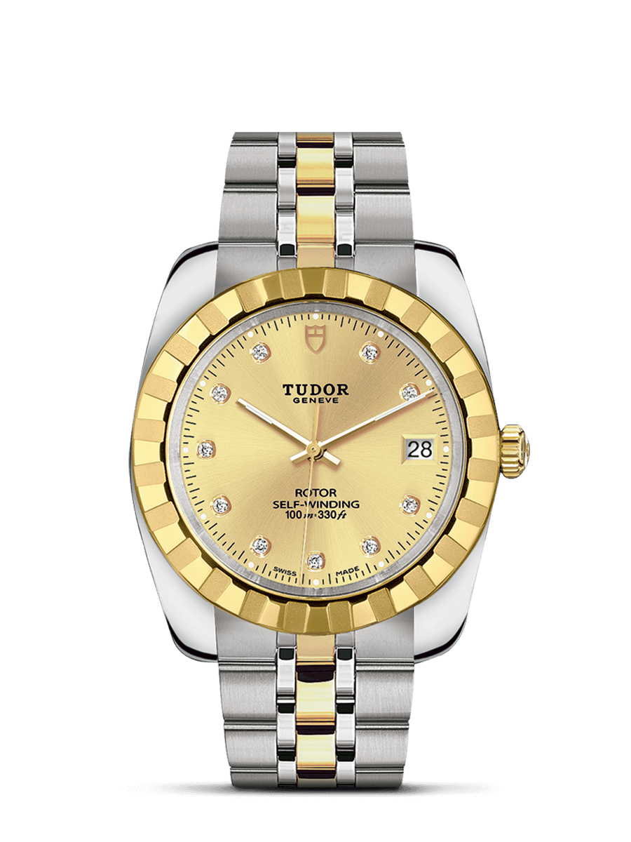 Tudor 21013-0007 : Classic 38 Stainless Steel / Yellow Gold / Fluted / Champagne-Diamond / Bracelet