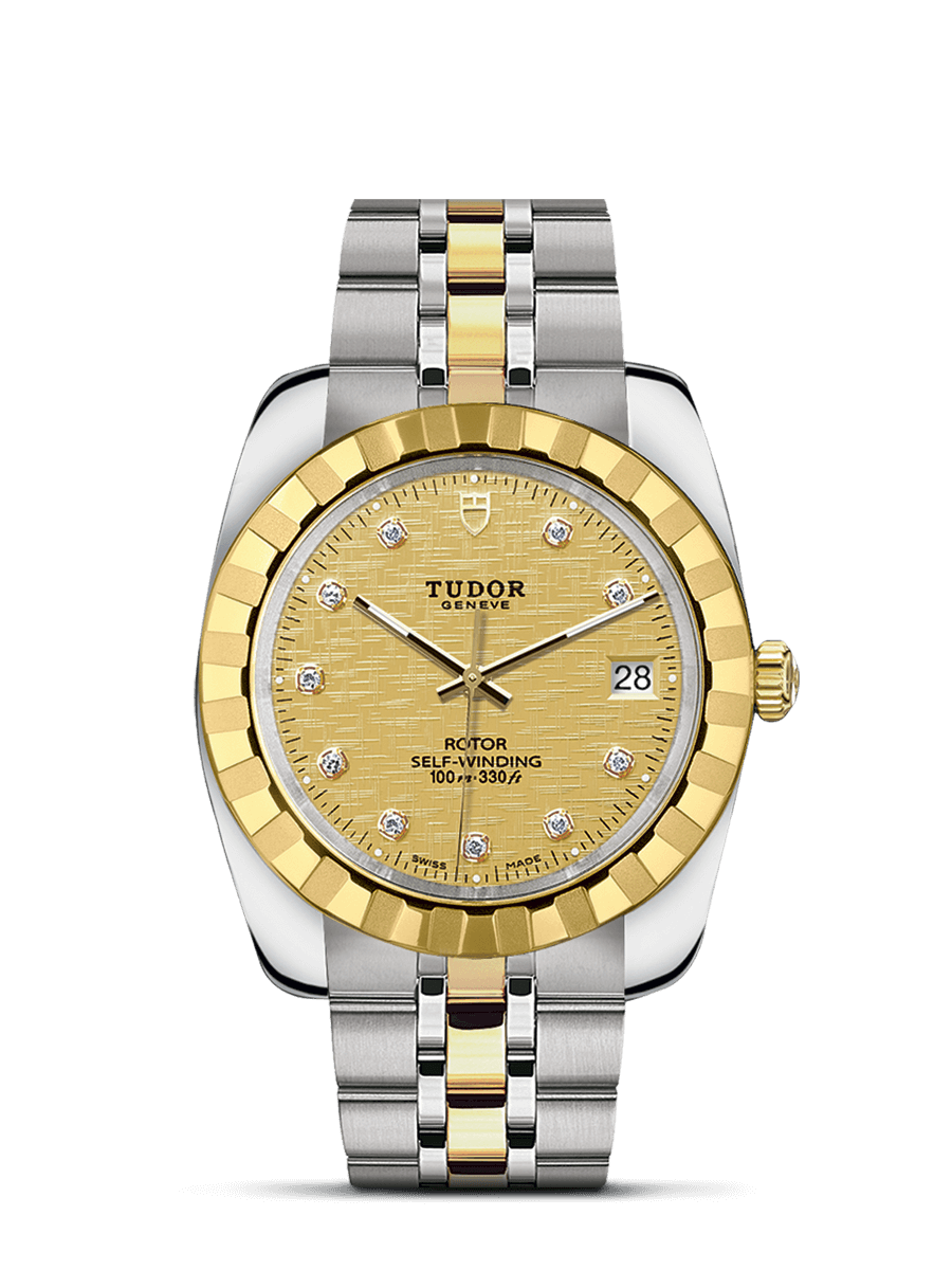 Tudor 21013-0010 : Classic 38 Stainless Steel / Yellow Gold / Fluted / Champagne-Diamond / Bracelet