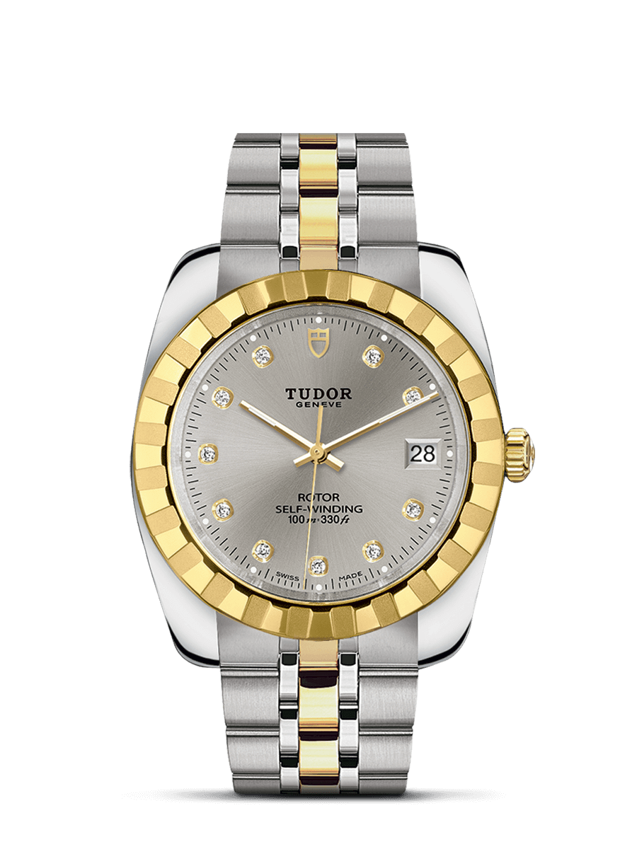Tudor 21013-0012 : Classic 38 Stainless Steel / Yellow Gold / Fluted / Silver-Diamond / Bracelet
