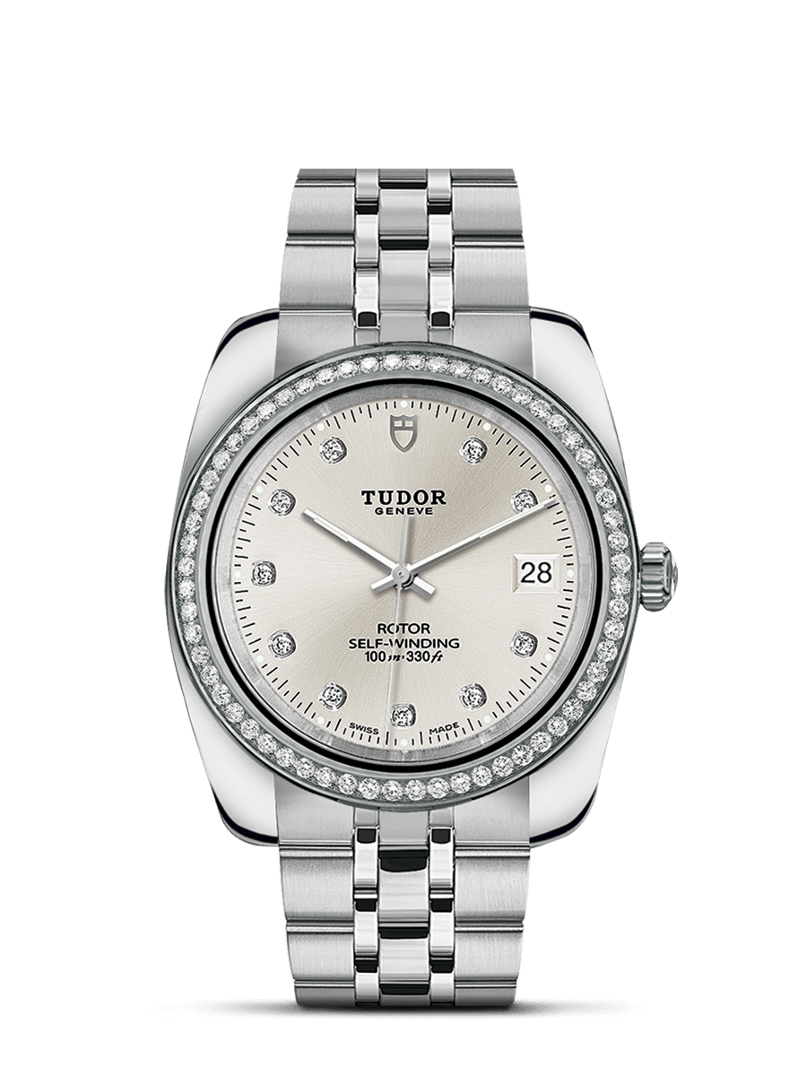 Tudor 21020-0005 : Classic 38 Stainless Steel / Diamond / Silver-Diamond / Bracelet