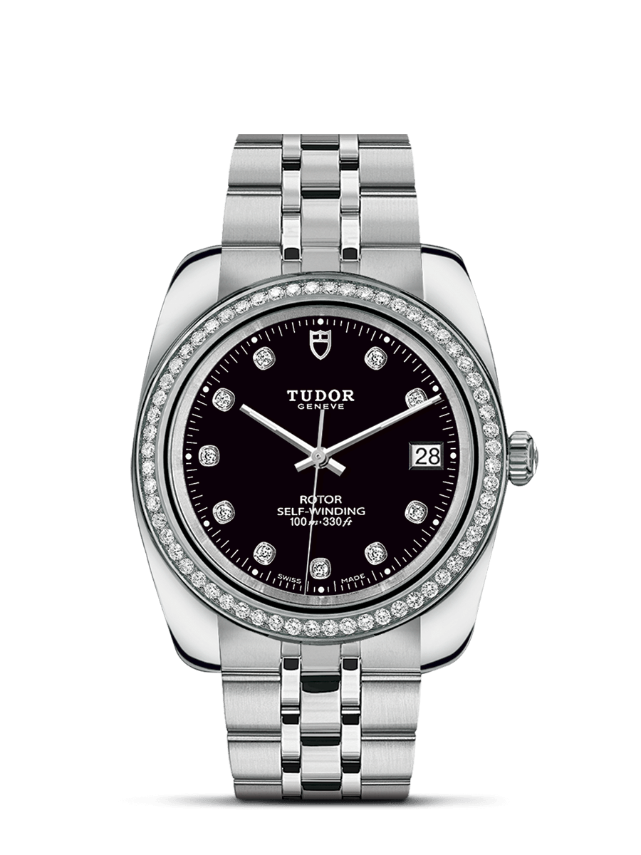Tudor 21020-0008 : Classic 38 Stainless Steel / Diamond / Black-Diamond / Bracelet