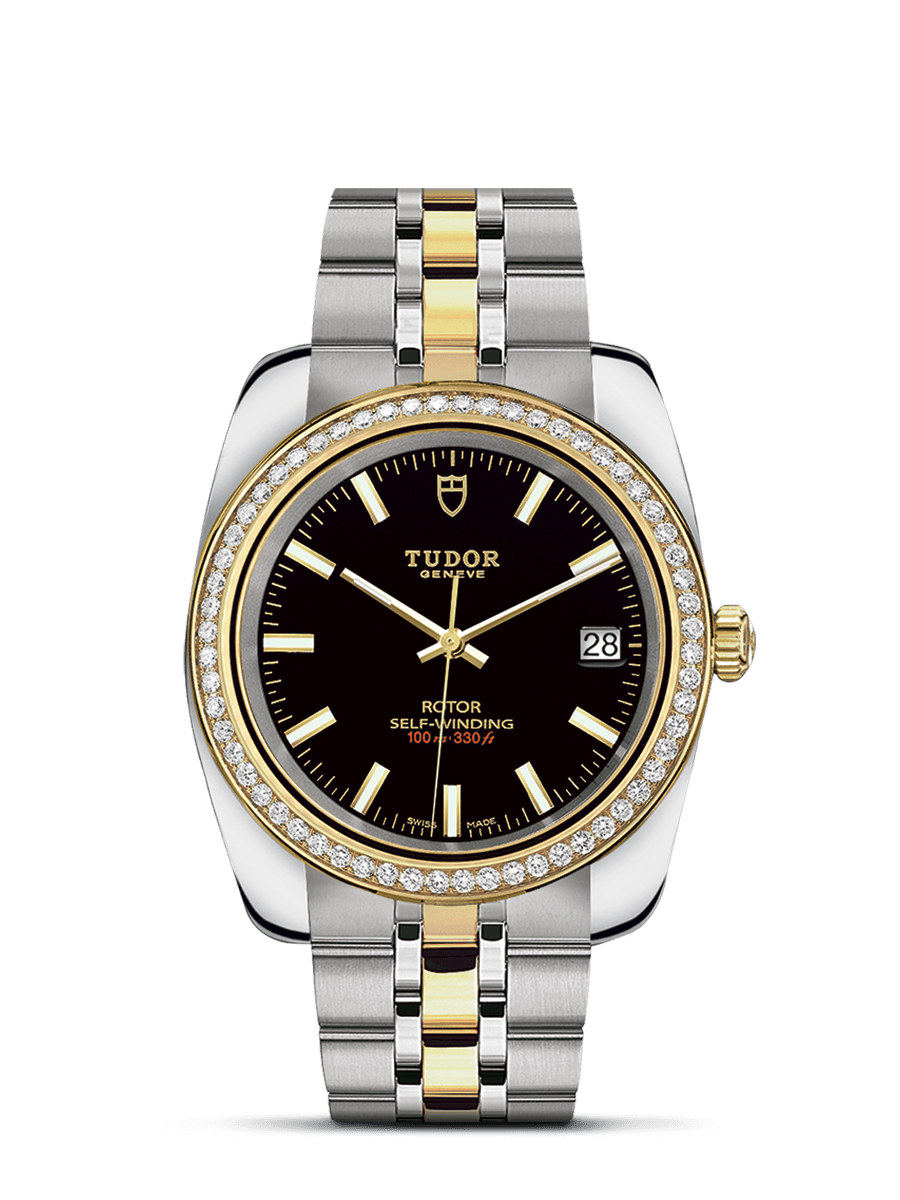 Tudor 21023-0001 : Classic 38 Stainless Steel / Yellow Gold / Diamond / Black / Bracelet
