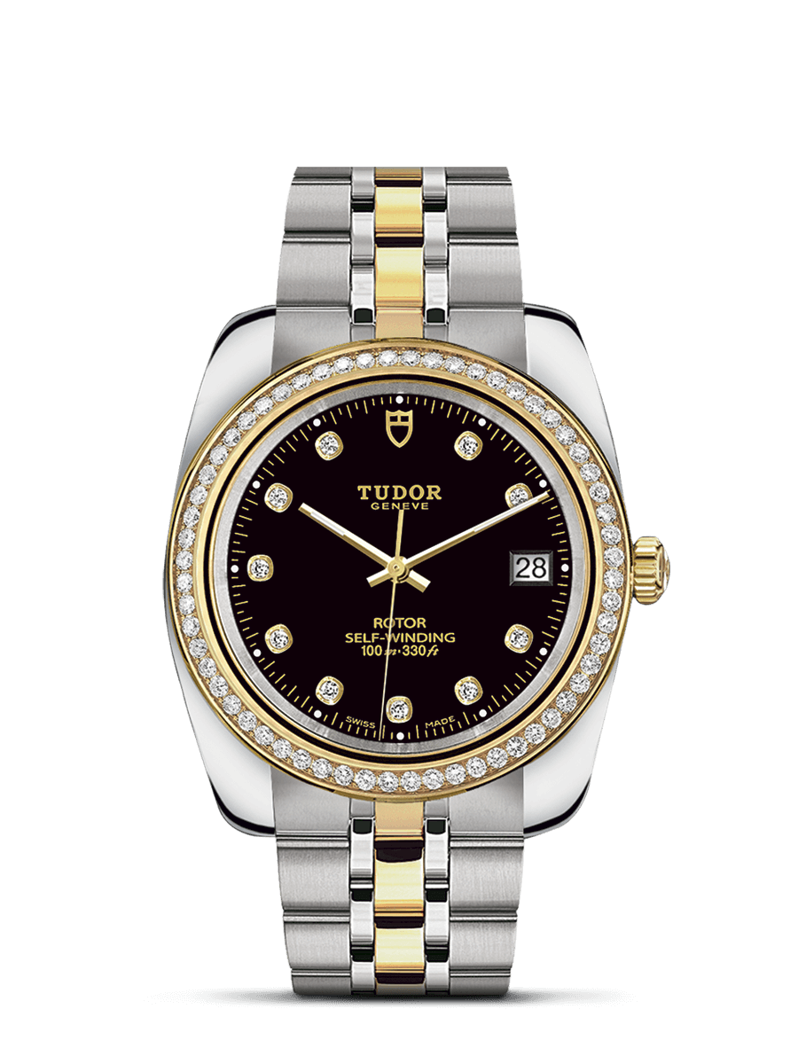 Tudor 21023-0008 : Classic 38 Stainless Steel / Yellow Gold / Diamond / Black-Diamond / Bracelet