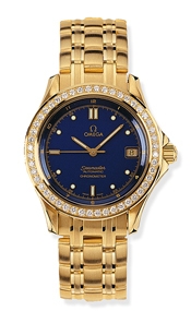 Omega 2105.80.00 : Seamaster 120M Automatic 36.25 Yellow Gold / Diamond / Blue