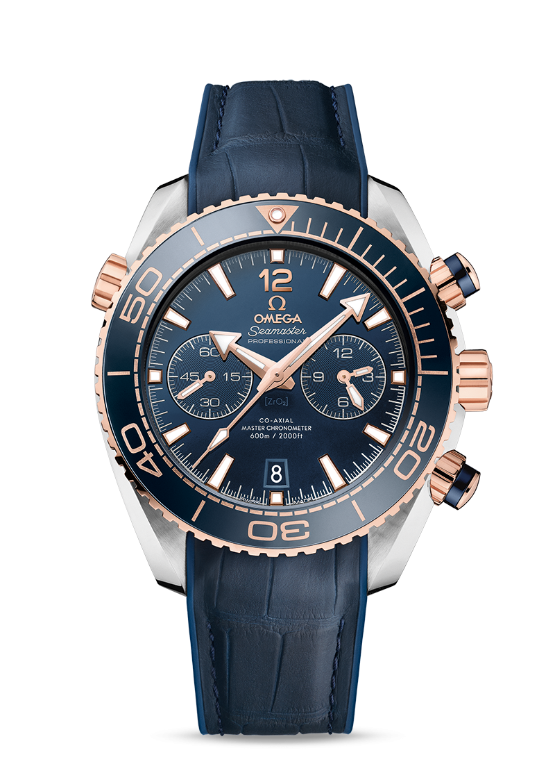Omega 215.23.46.51.03.001 : Seamaster Planet Ocean 600M Co-Axial 45.5 Master Chronometer Chronograph Stainless Steel / Sedna Gold / Blue / Alligator