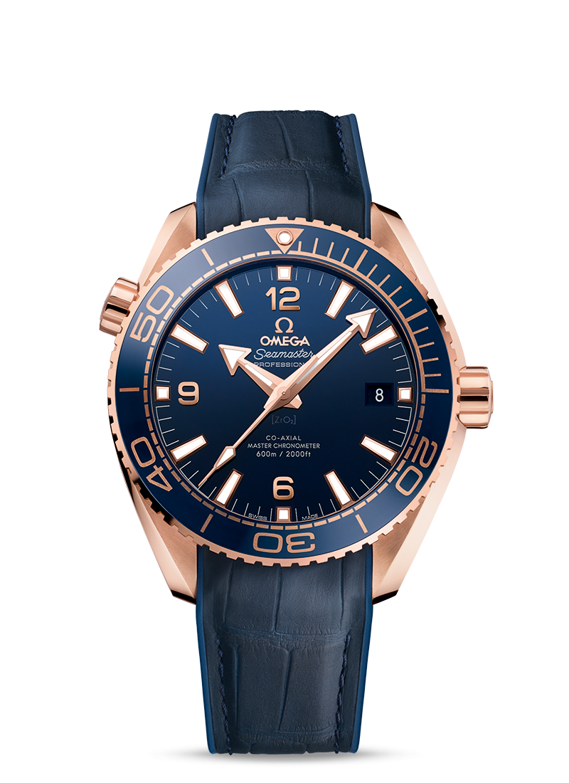 Omega 215.63.44.21.03.001 : Seamaster Planet Ocean 600M Co-Axial 43.5 Master Chronometer Sedna Gold / Blue / Strap