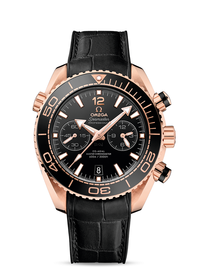 Omega 215.63.46.51.01.001 : Seamaster Planet Ocean 600M Co-Axial 45.5 Master Chronometer Chronograph Sedna Gold / Black / Alligator