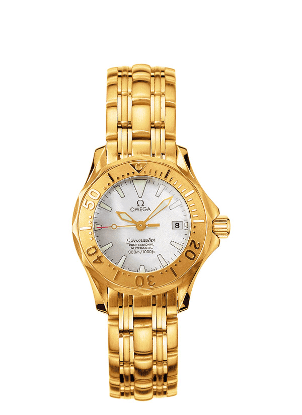 Omega 2172.70.00 : Seamaster Diver 300M Automatic 28 Yellow Gold / White / Bracelet