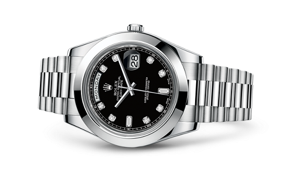 Rolex 218206-0020 : Day-Date II Platinum Black Diamonds