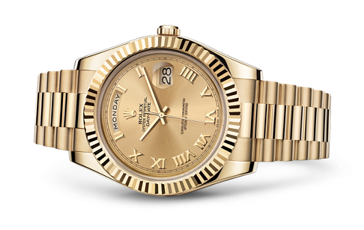 Rolex 218238-0038 : Day-Date II Yellow Gold Fluted Champagne Roman