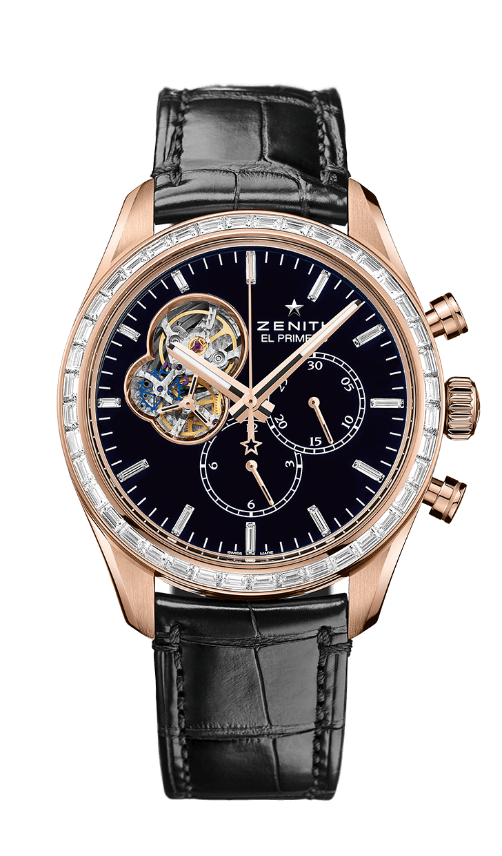 Zenith 22.2080.4061/21.C496 : El Primero Chronomaster Open Rose Gold / Diamond / Black / Alligator