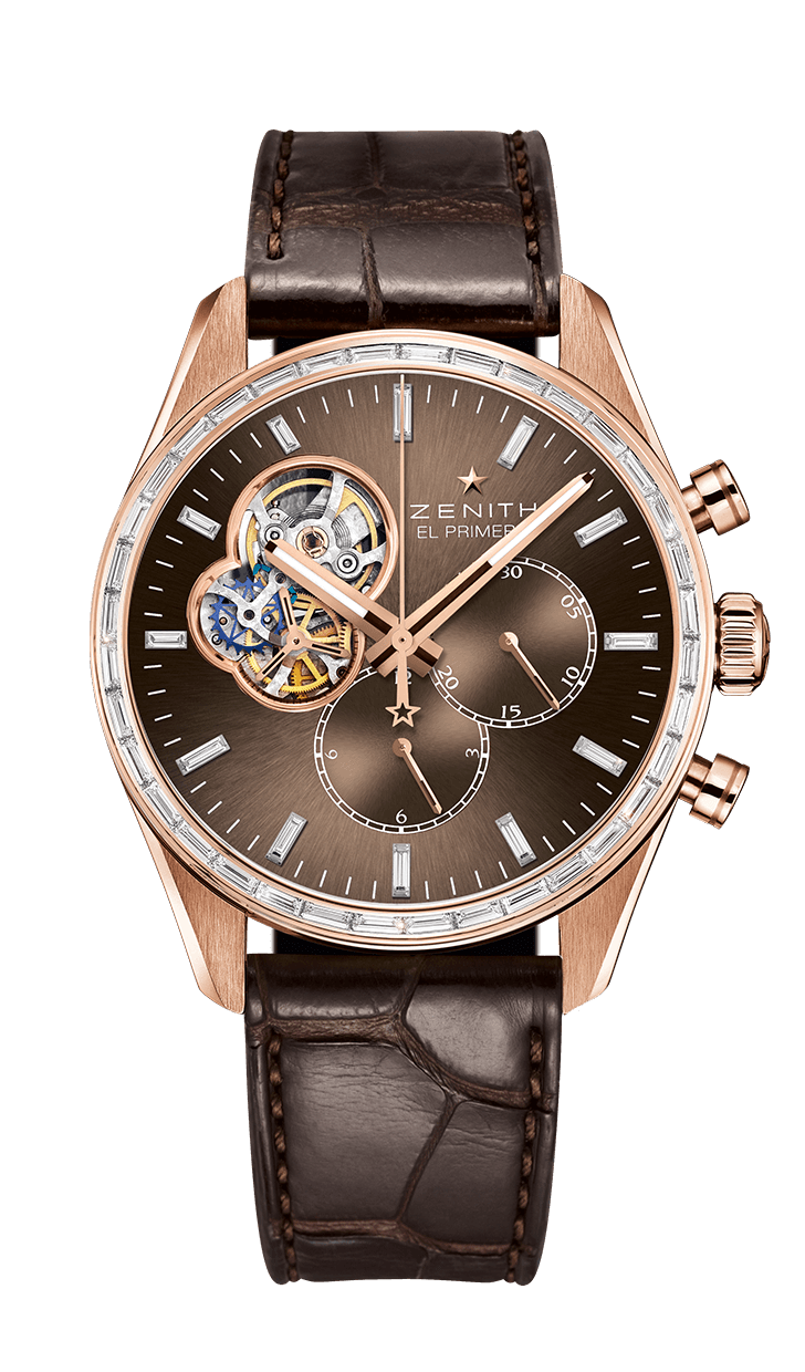 Zenith 22.2080.4061/76.C494 : El Primero Chronomaster Open Rose Gold / Diamond / Brown / Alligator