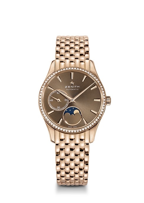 Zenith 22.2310.692/75.M2310 : Elite Ultra Thin Lady Moonphase Rose Gold / Brown / Diamond / Bracelet