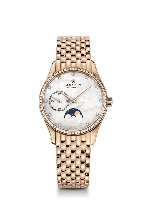 Zenith 22.2310.692/81.M2310 : Elite Ultra Thin Lady Moonphase Rose Gold / MOP / Diamond / Bracelet