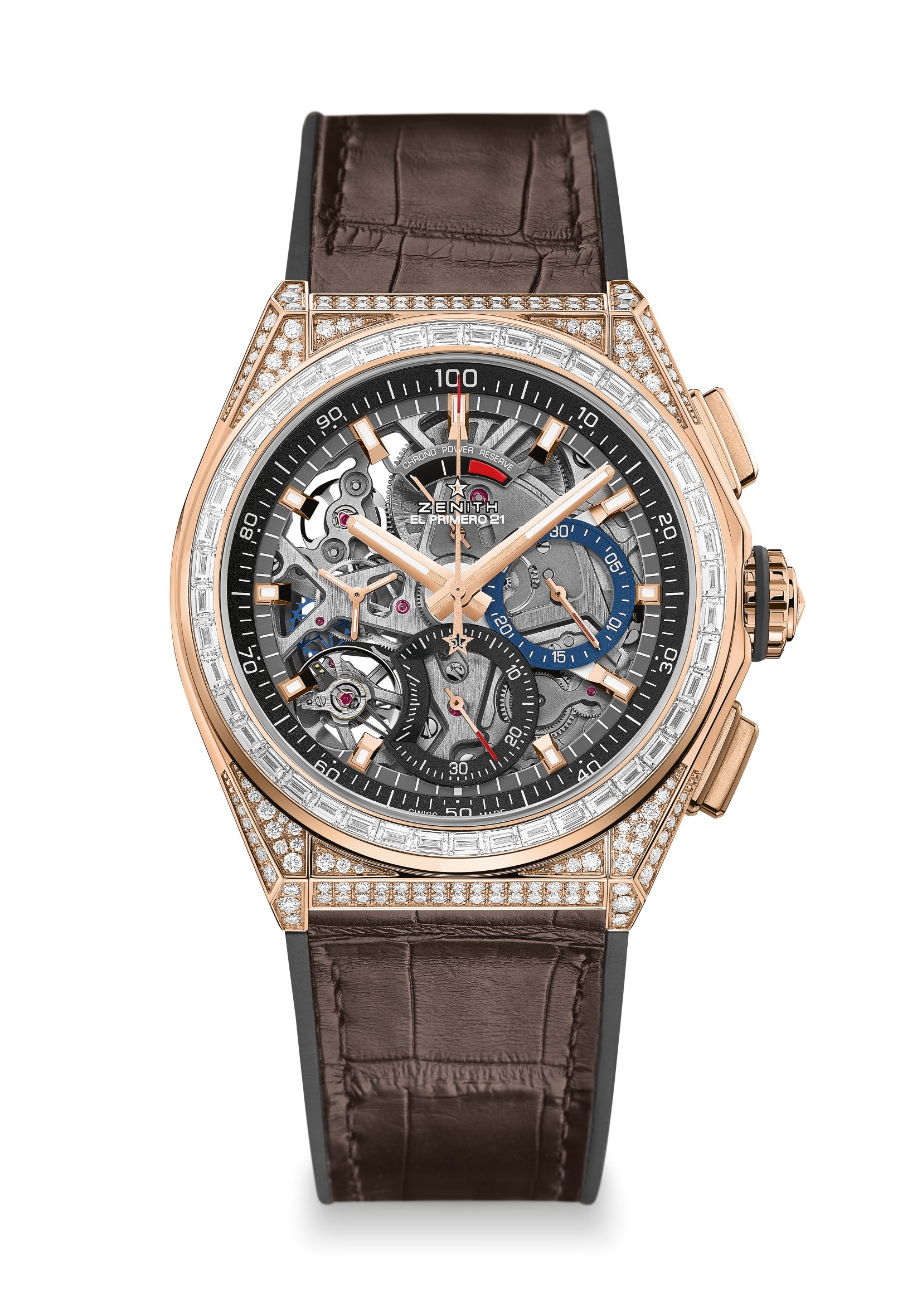 Zenith 22.9000.9004/71.R585 : Defy El Primero 21 Rose Gold / Diamond / Skeleton / Alligator