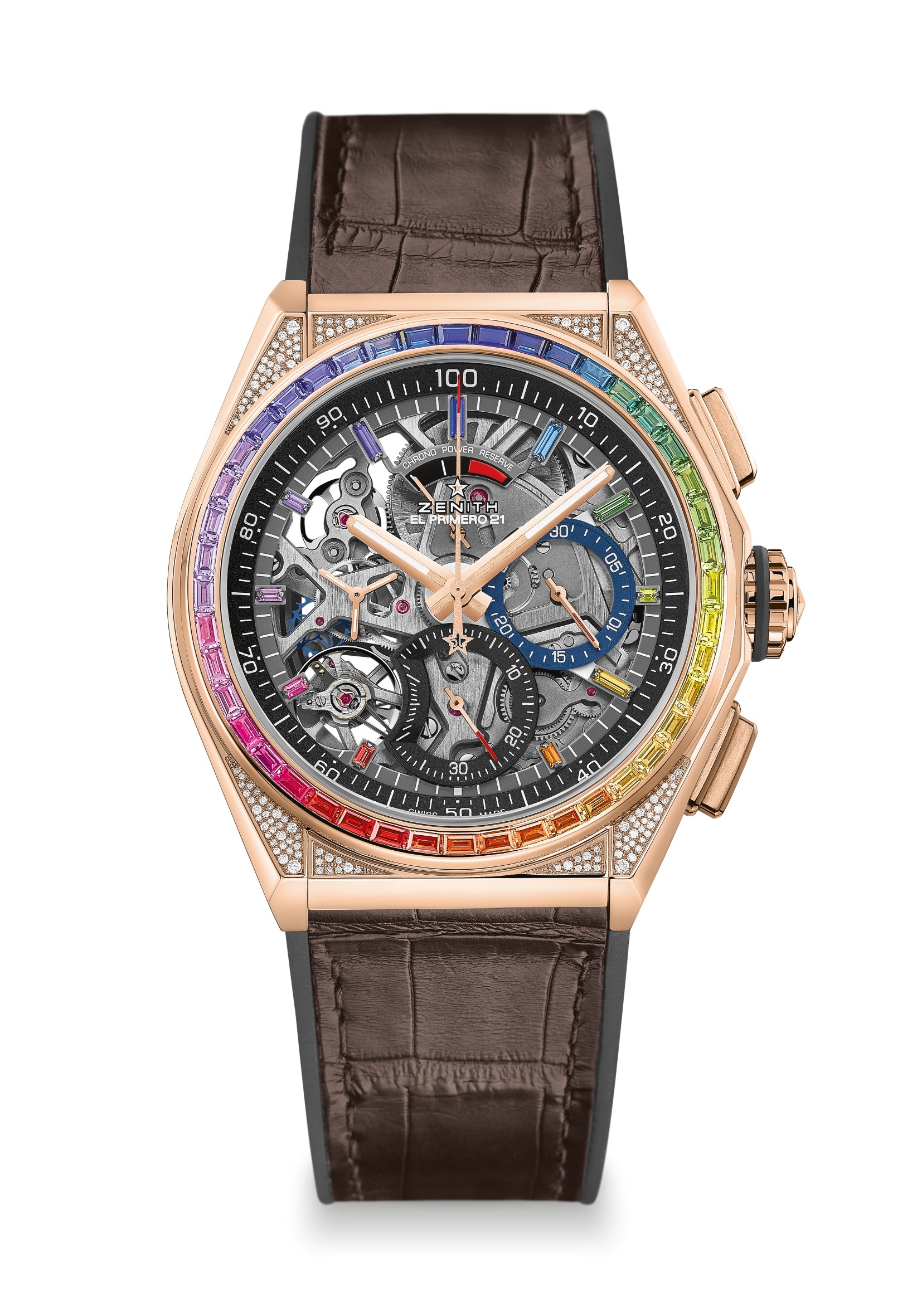 Zenith 22.9003.9004/72.R585 : Defy El Primero 21 Rose Gold / Rainbow / Skeleton / Alligator