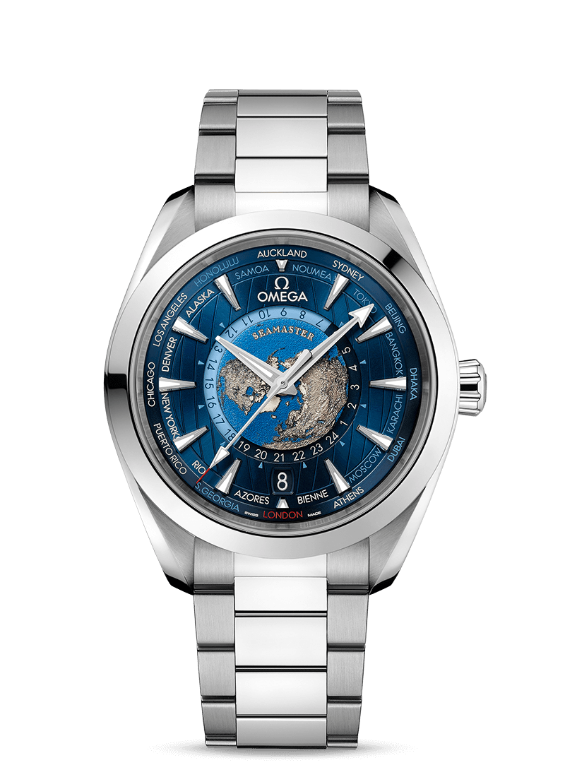 Omega 220.10.43.22.03.001 : Seamaster Aqua Terra 150M Master Chronometer 43 Worldtimer Stainless Steel / Blue / Bracelet