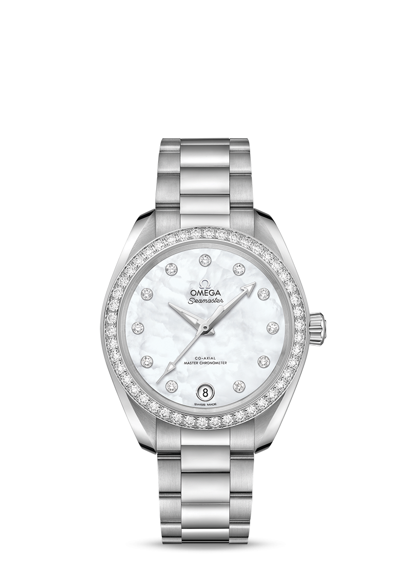 Omega 220.15.34.20.55.001 : Seamaster Aqua Terra 150M Master Chronometer 34 Stainless Steel / Diamond / MOP / Bracelet