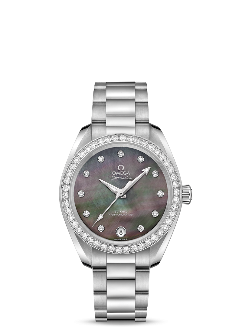Omega 220.15.34.20.57.001 : Seamaster Aqua Terra 150M Master Chronometer 34 Stainless Steel / Diamond / Brown MOP / Bracelet