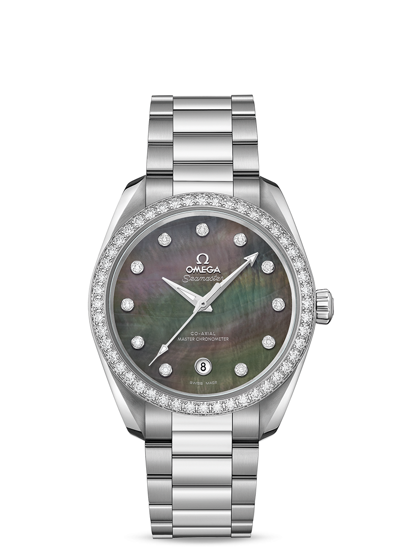 Omega 220.15.38.20.57.001 : Seamaster Aqua Terra 150M Master Chronometer 38 Stainless Steel / Diamond / Grey MOP / Bracelet