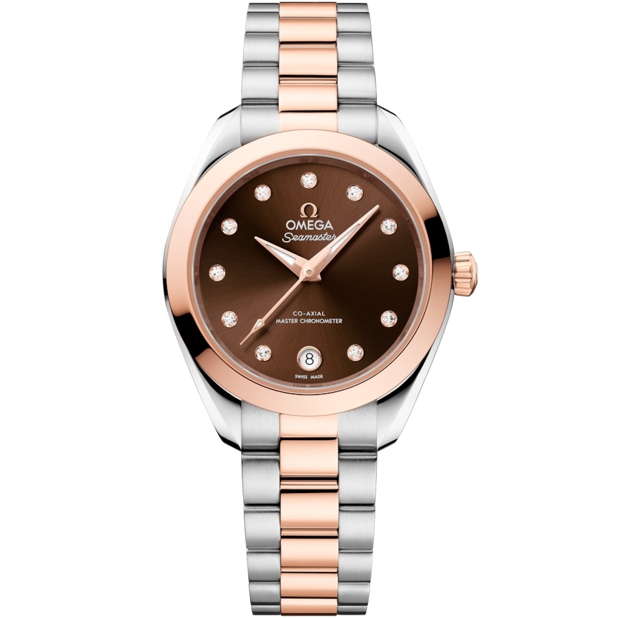 Omega 220.20.30.20.63.001 : Seamaster Aqua Terra 150M Master Co-Axial 30 Stainless Steel - Moonshine Gold / Brown - Diamond / Bracelet