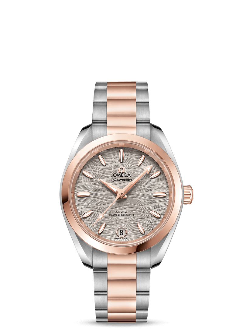 Omega 220.20.34.20.06.001 : Seamaster Aqua Terra 150M Master Chronometer 34 Stainless Steel / Sedna Gold / Grey-Waves / Bracelet