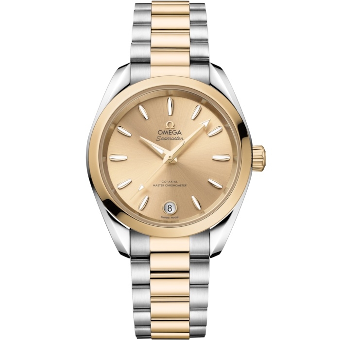 Omega 220.20.34.20.08.001 : Seamaster Aqua Terra 150M Shades Master Chronometer 34 Stainless Steel - Moonshine Gold / Champagne / Bracelet