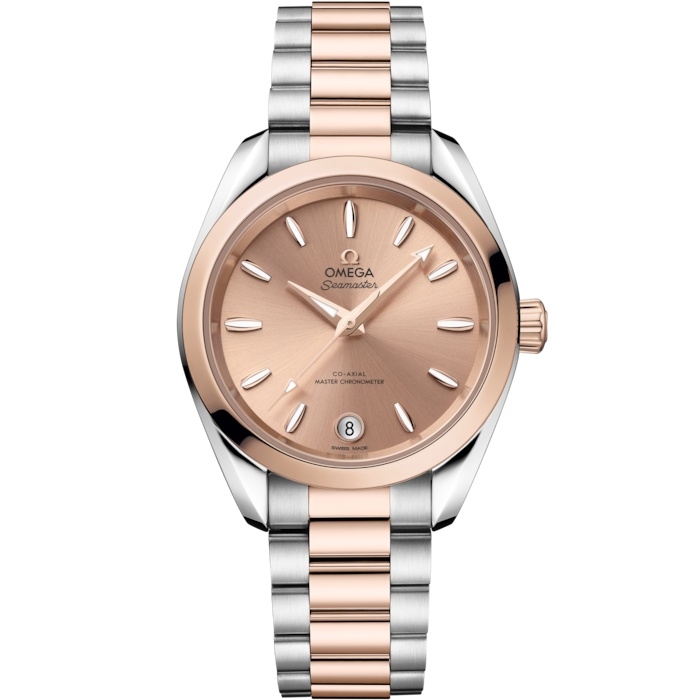 Omega 220.20.34.20.10.001 : Seamaster Aqua Terra 150M Shades Master Chronometer 34 Stainless Steel - Sedna Gold / Rose / Bracelet